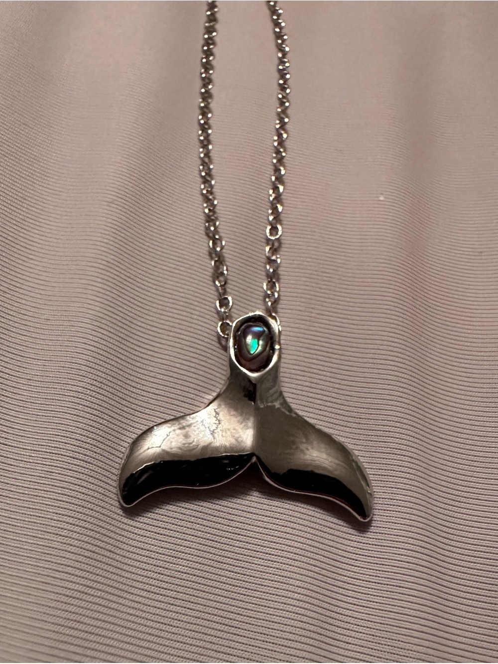 Sterling Silver Whale Tail Pendant Necklace with Abalone Accent - NEW